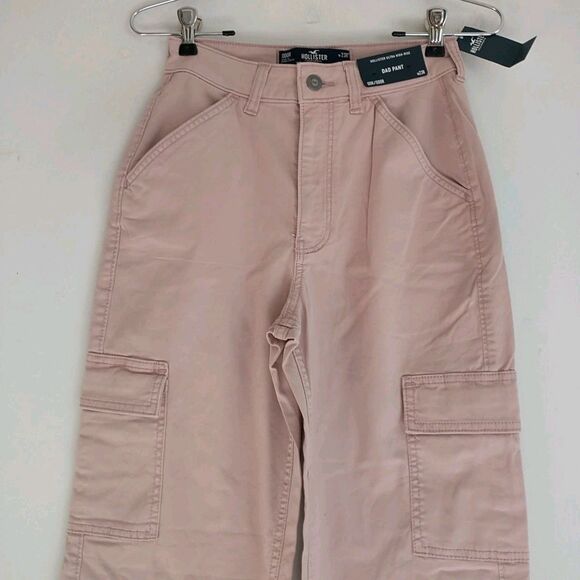 New Hollister Ultra High Rise Dad Pant Women 23R Pink Cargo Casual Utility Norm - Picture 2 of 6
